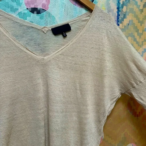 Nili Lotan Camel V-Neck Ginny Linen Sweater - Picture 9 of 12